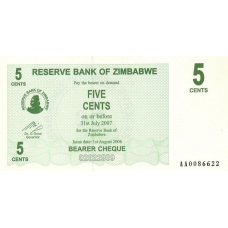 P34 Zimbabwe - 5 Cents Year 2006/2007 (Bearer Cheque)